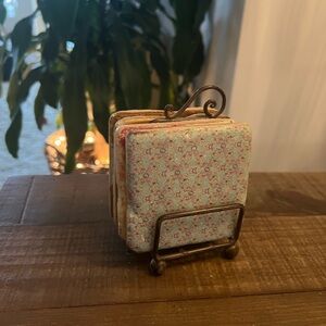 Vintage Floral Coasters with Stand